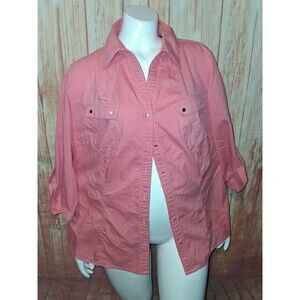 Zac & Rachel Coral 3/4 Roll Tab Sleeve Button Up Blouse Sz 1X